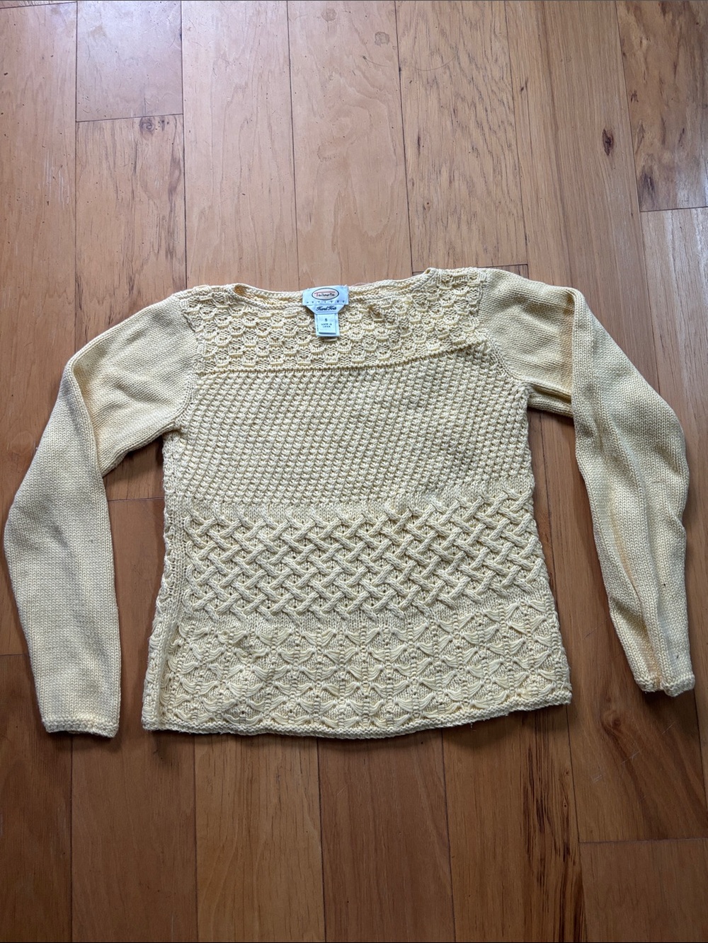 Talbots cotton Pale Yellow Knit Crewneck Sweater small petite